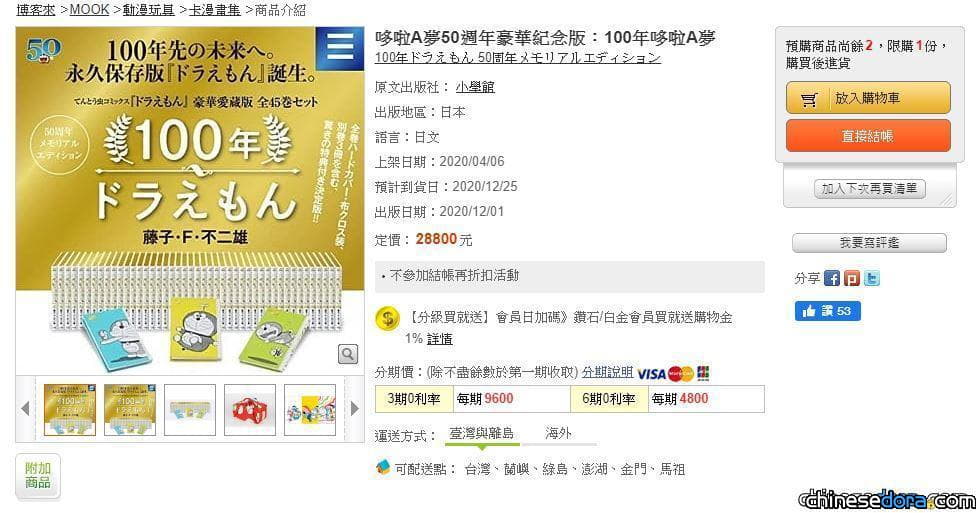 [台灣] 人在台灣也能預購《哆啦A夢50週年豪華紀念版：100年哆啦A夢》！限量商品別錯過