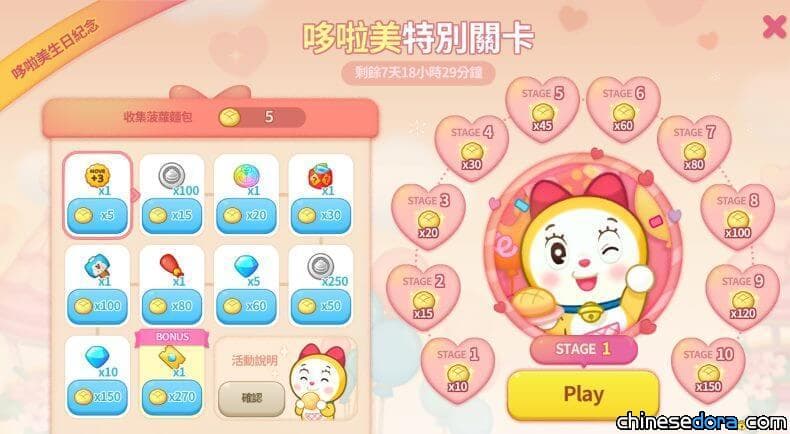 [遊戲] 哆啦美生日快樂！「LINE：哆啦A夢樂園」破活動關卡蒐集菠蘿麵包換獎勵
