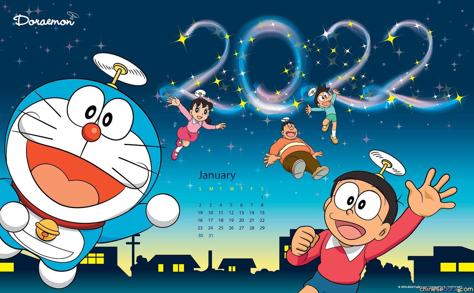 [桌布] 2022年1月哆啦A夢中文官網桌布：2022新年快樂