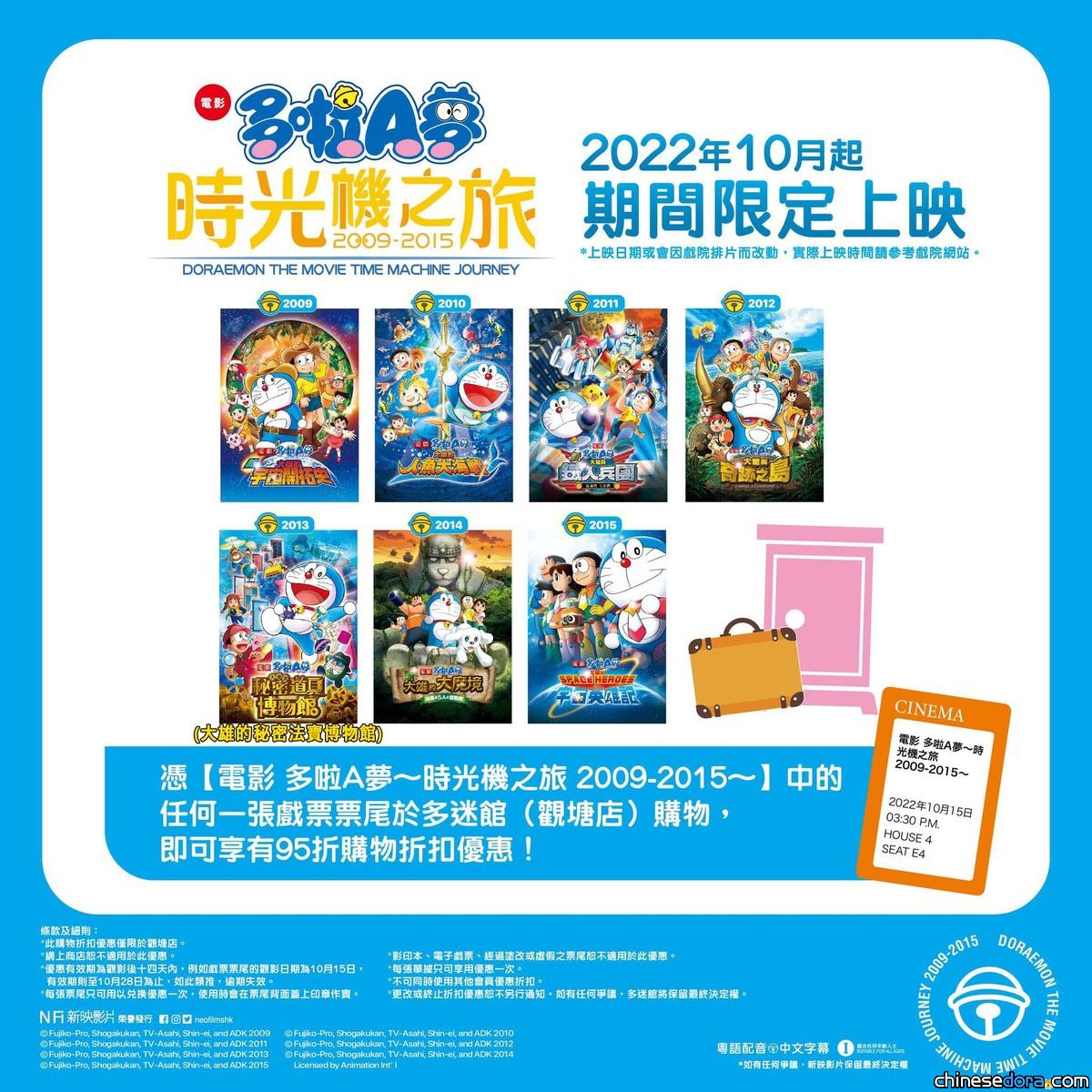 [香港] 小店「多迷館」×【電影多啦A夢～時光機之旅～】優惠！憑戲票票尾即可享95折購物折扣！