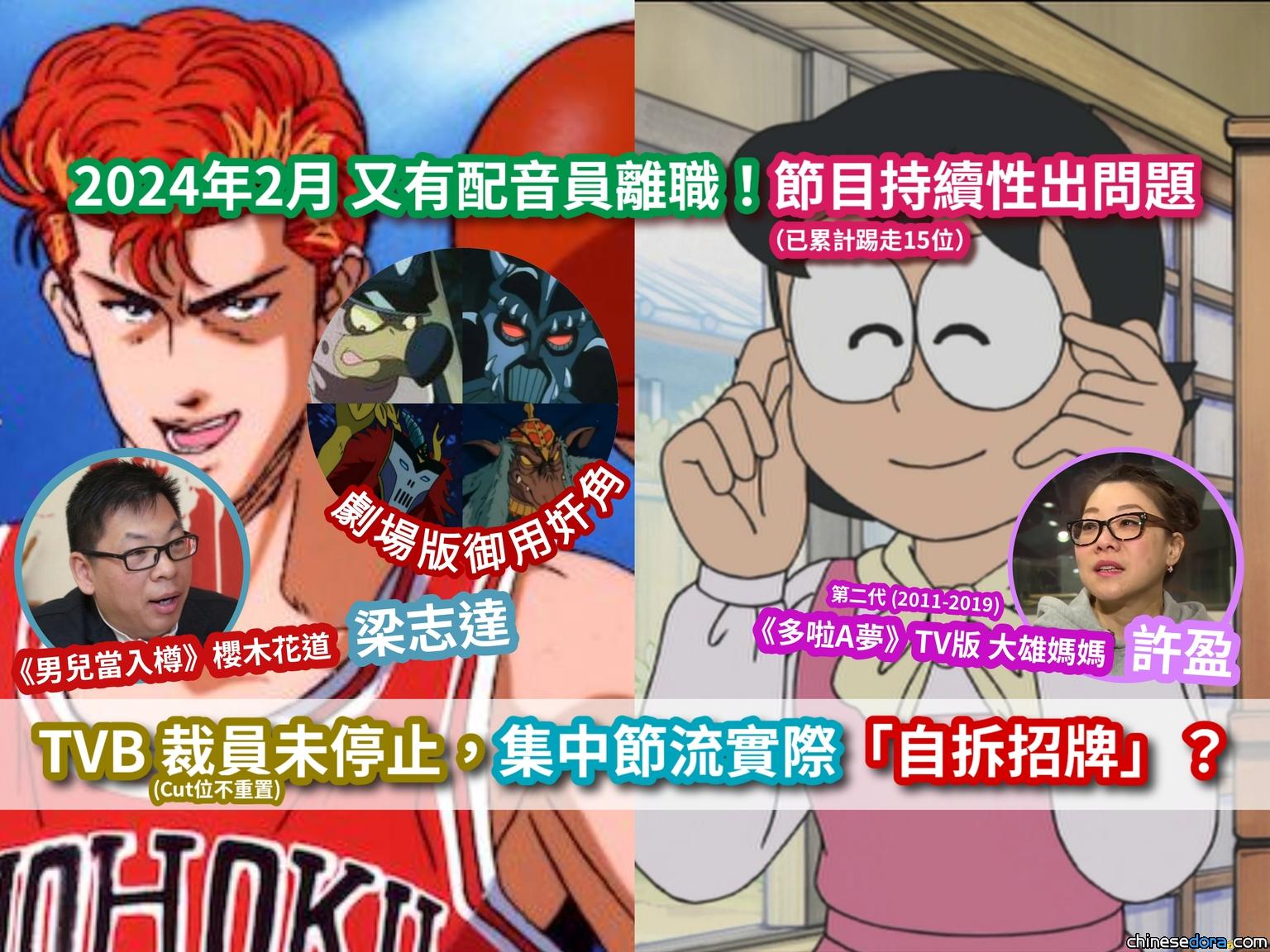 [香港] 又有配音員離職！櫻木花道、《多啦A夢》劇場版「御用奸角」梁志達和「第二代大雄媽媽」許盈再離職？TVB變相裁員未停止，節流實際「拆招牌」？