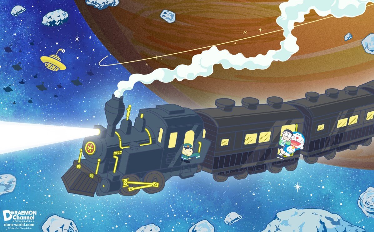 [桌布] 2025年4月日本哆啦A夢官網桌布：搭乘銀河超特快列車