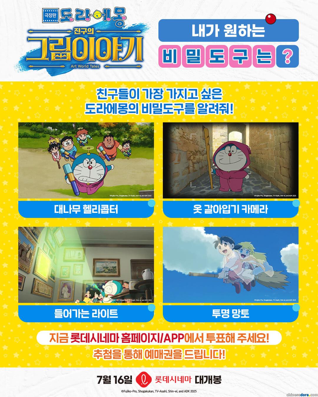 [國際] 投票選出最想要的祕密道具/神奇法寶　南韓抽獎活動送出《電影哆啦A夢：大雄的繪畫世界物語》戲票