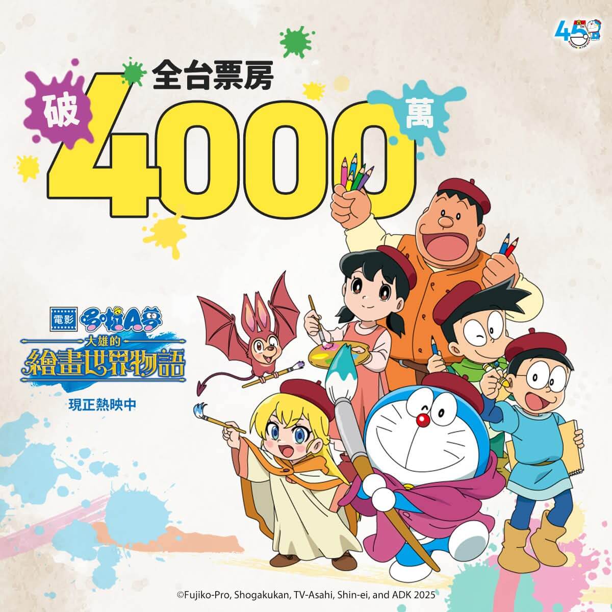 [台灣] 《電影哆啦A夢：大雄的繪畫世界物語》第三週結算全台票房賣破4000萬！