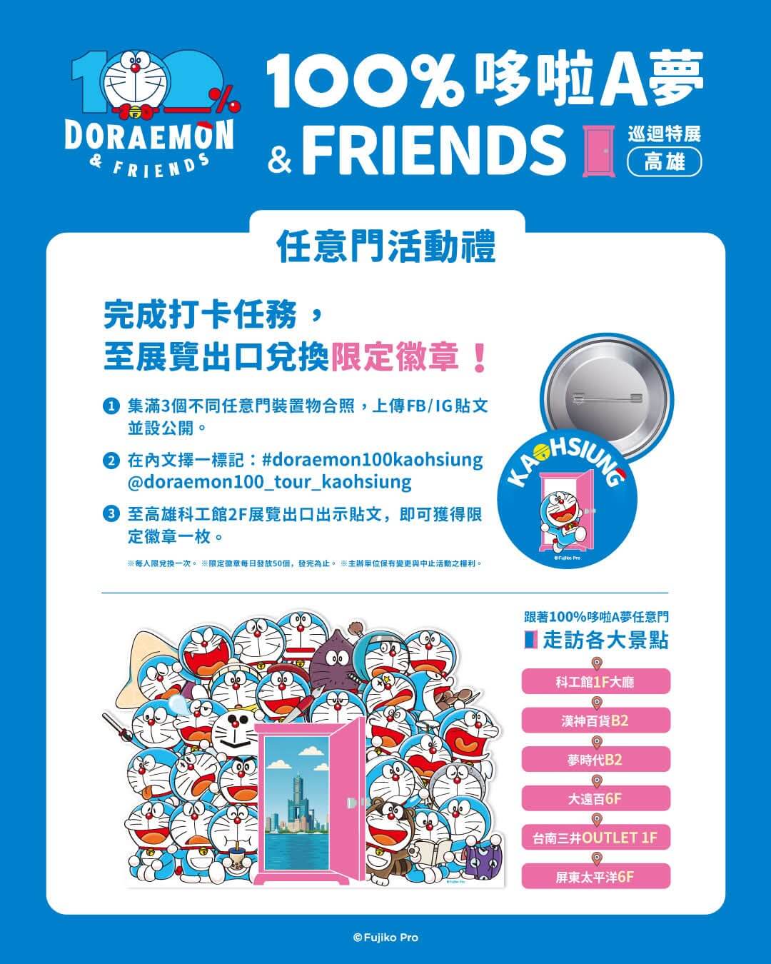 [台灣] 「100%哆啦A夢任意門」來南部囉！6座裝置物分佈高雄、台南、屏東　打卡兌換高雄限定徽章