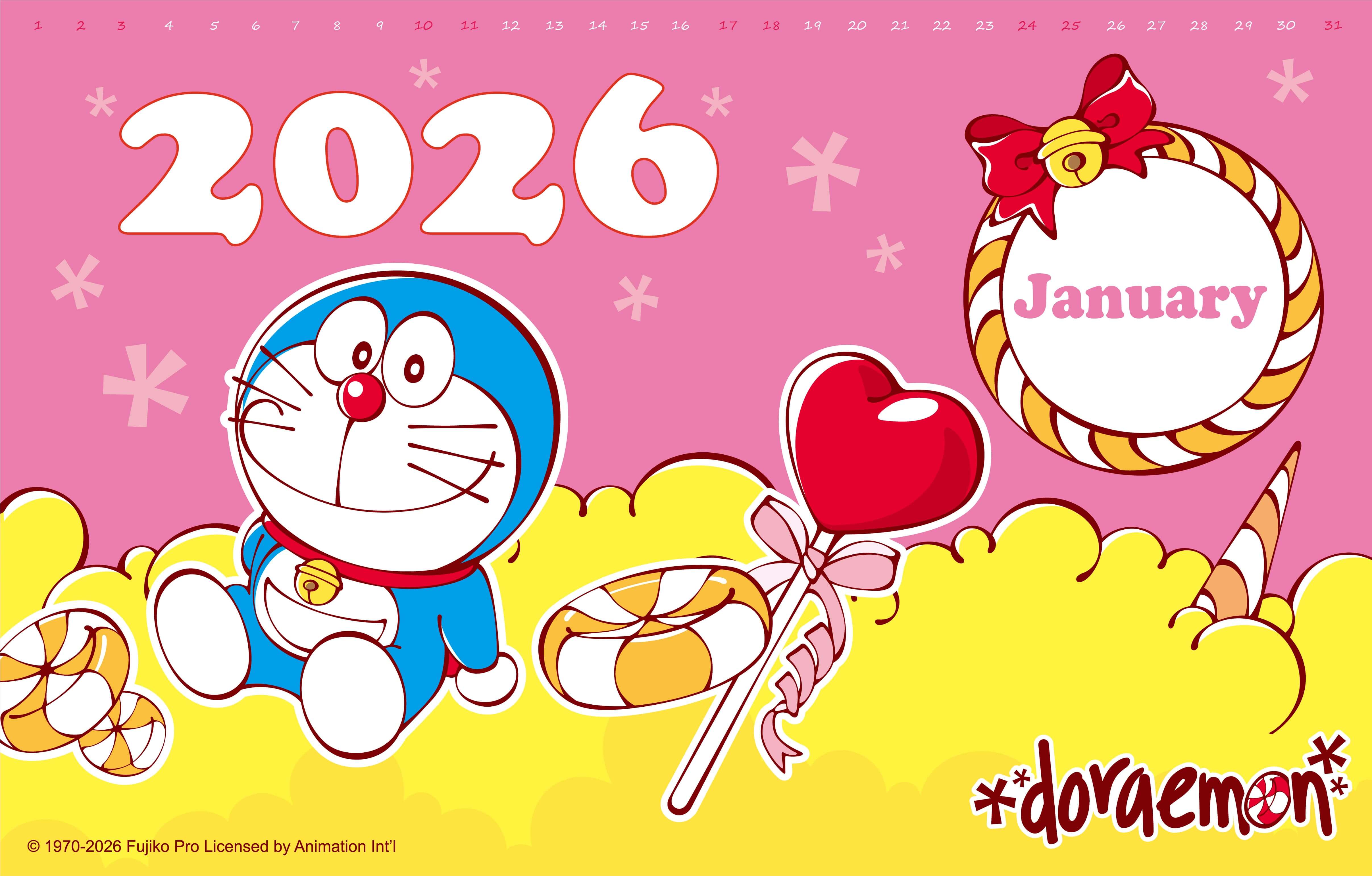 [桌布] 2026年1月哆啦A夢中文官網桌布：甜蜜糖果風陪伴你