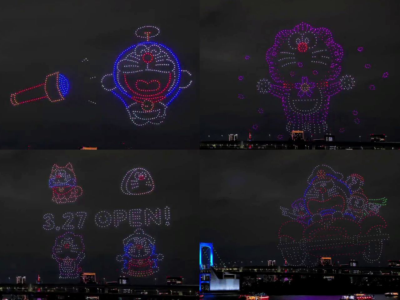 “100% Doraemon & Friends Drone Show” successfully illuminates the skies of Tokyo Bay, featuring illuminations from previous Hong Kong shows,  exclusive design from upcoming exhibition and Fujiko’s original art of “Castle of the Undersea Devil”