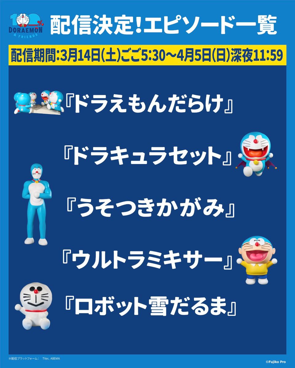 [日本] TVer、ABEMA限時開放〈說謊鏡〉等水田版集數免費點播　慶祝「100% DORAEMON & FRIENDS」東京站展覽開幕