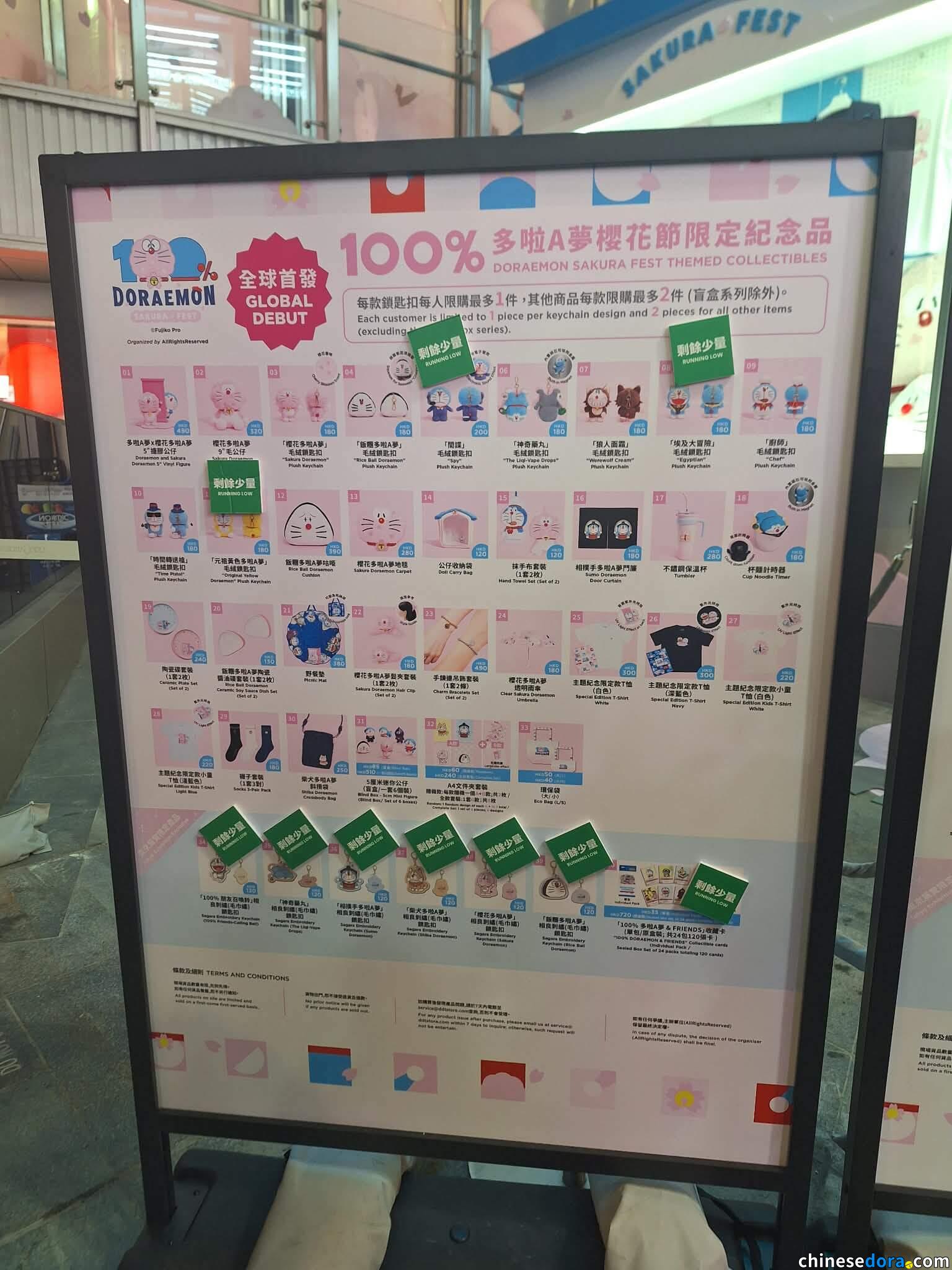 [香港] 「100%多啦A夢櫻花節」假日紀念品銷售情況　多款毛絨鎖匙扣、東京限定商品已售罄(4/6更新)